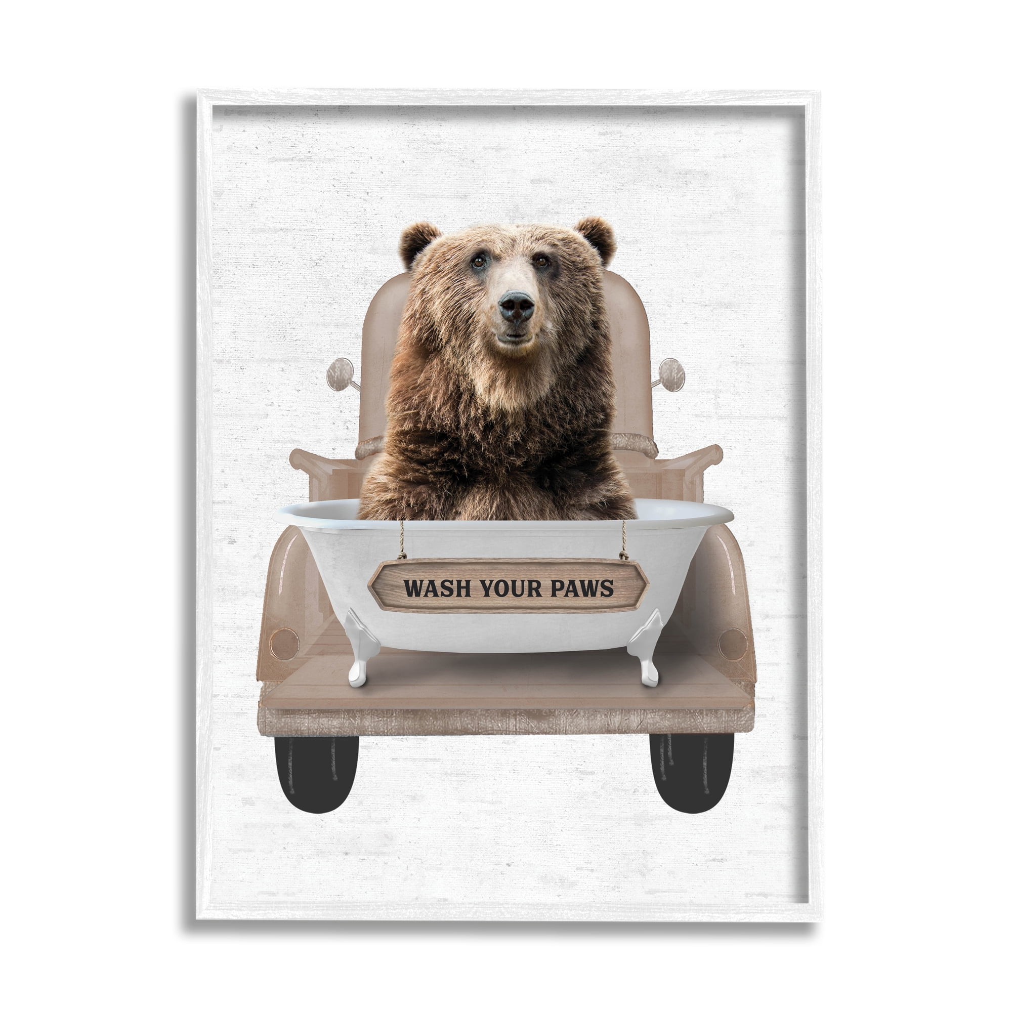 Stupell Industries Wash Your Paws Bear Animals & Insects Painting White Framed Art Print Wall Art, 16 x 20