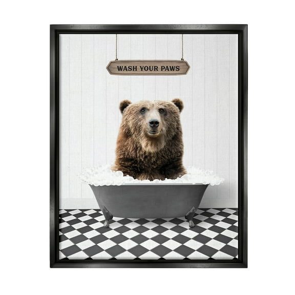 Stupell Industries Wash Your Paws Phrase Animals & Insects Painting Black Floater Framed Art Print Wall Art, 17 x 21