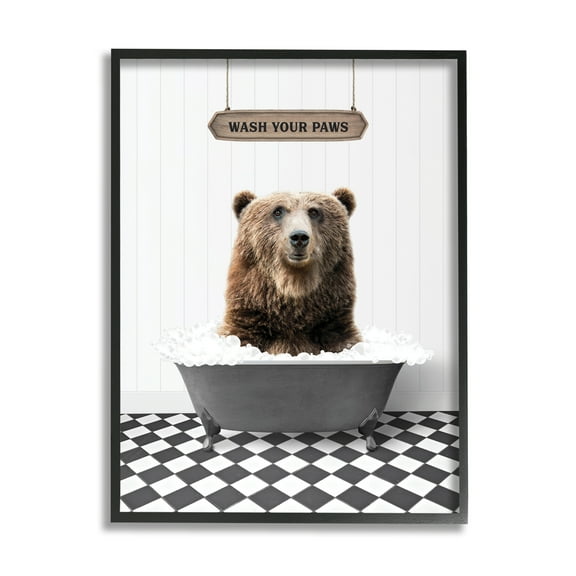 Stupell Industries Wash Your Paws Phrase Animals & Insects Painting Black Framed Art Print Wall Art, 11 x 14