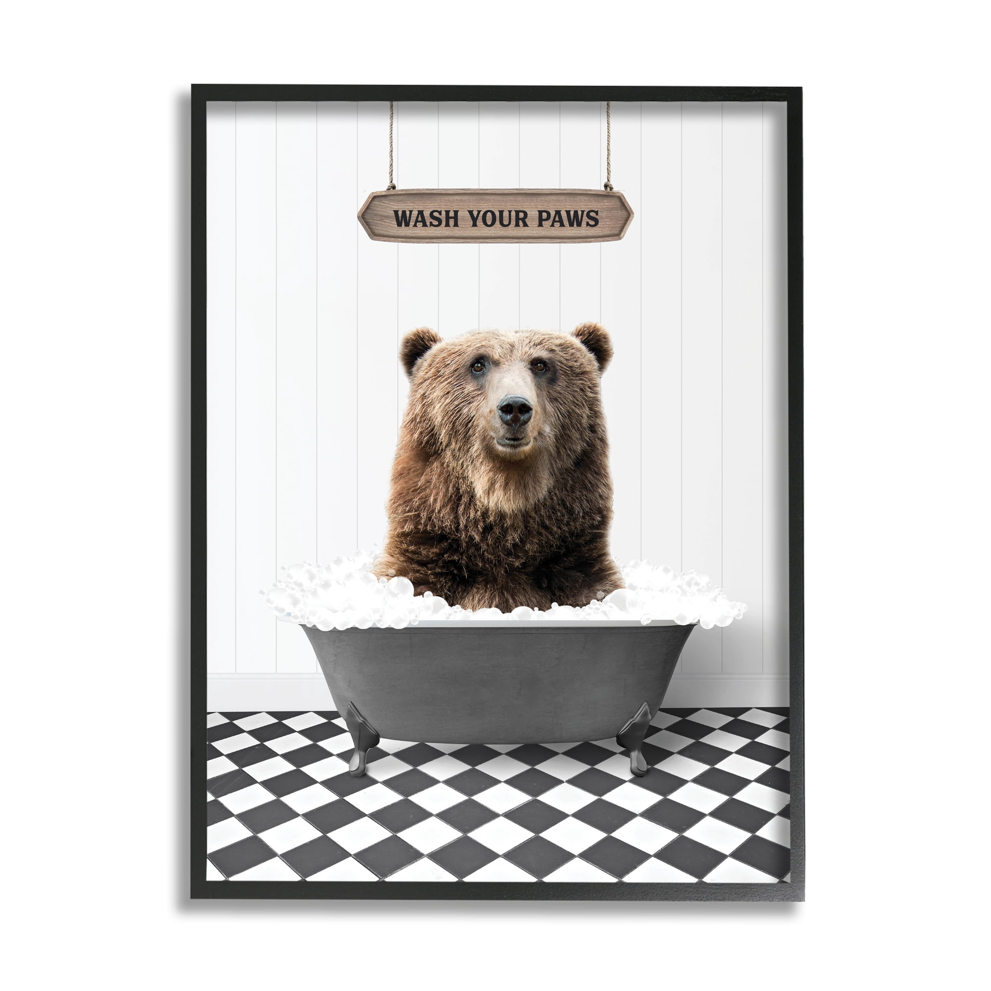 Stupell Industries Wash Your Paws Phrase Animals & Insects Painting Black Framed Art Print Wall Art, 24 x 30