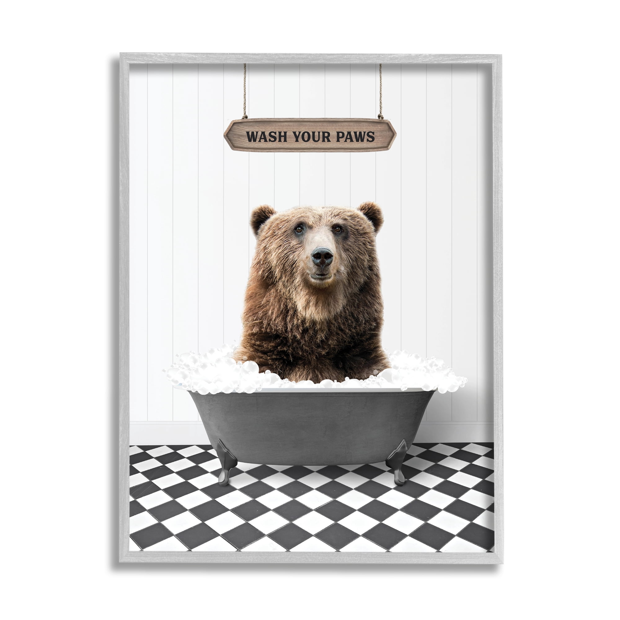 Stupell Industries Wash Your Paws Phrase Animals & Insects Painting Gray Framed Art Print Wall Art, 11 x 14