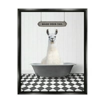 Stupell Industries Wash Your Tail Animal Animals & Insects Painting Black Floater Framed Art Print Wall Art, 17 x 21