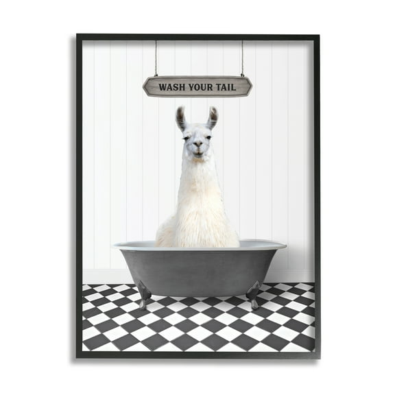 Stupell Industries Wash Your Tail Animal Animals & Insects Painting Black Framed Art Print Wall Art, 11 x 14