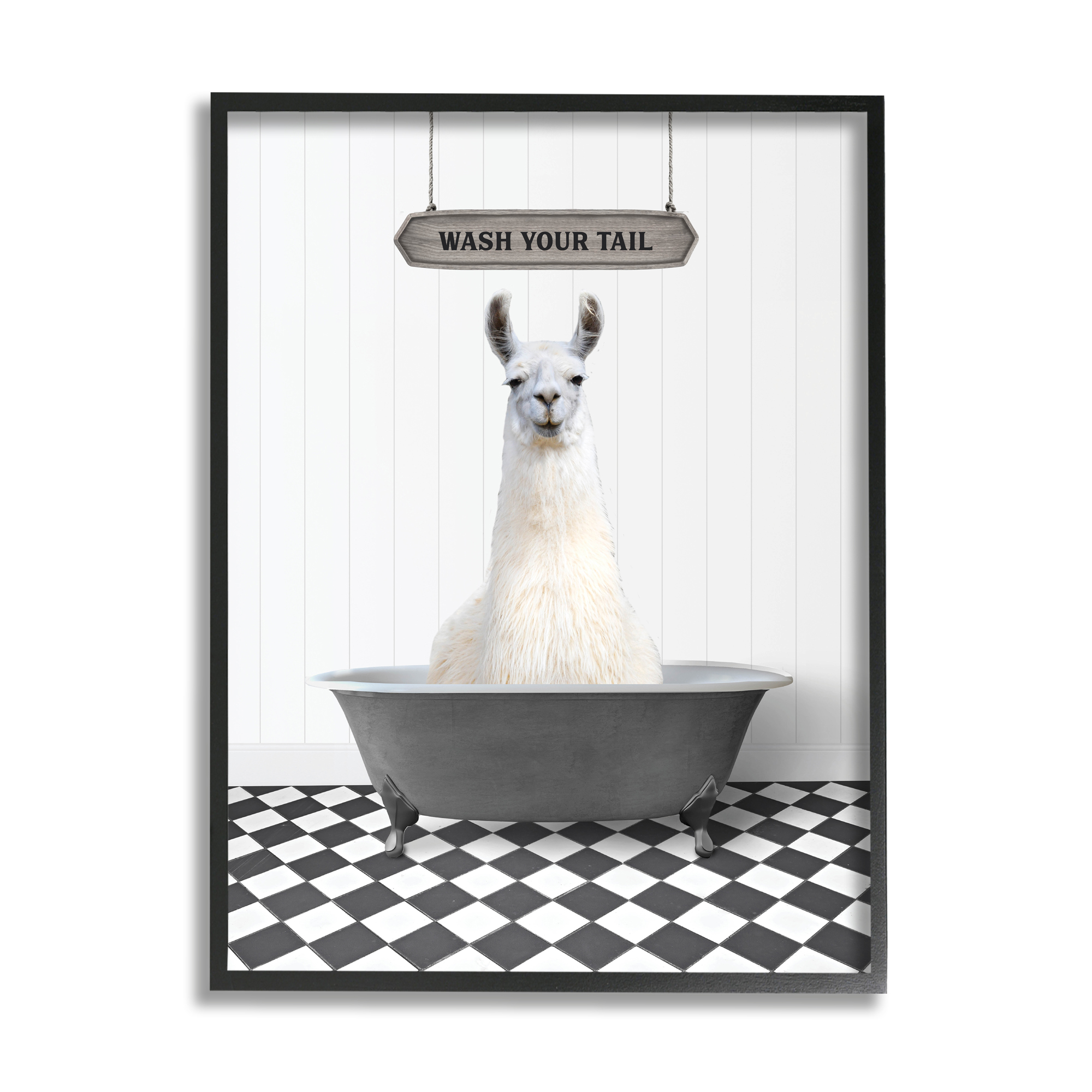 Stupell Industries Wash Your Tail Animal Animals & Insects Painting Black Framed Art Print Wall Art, 16 x 20