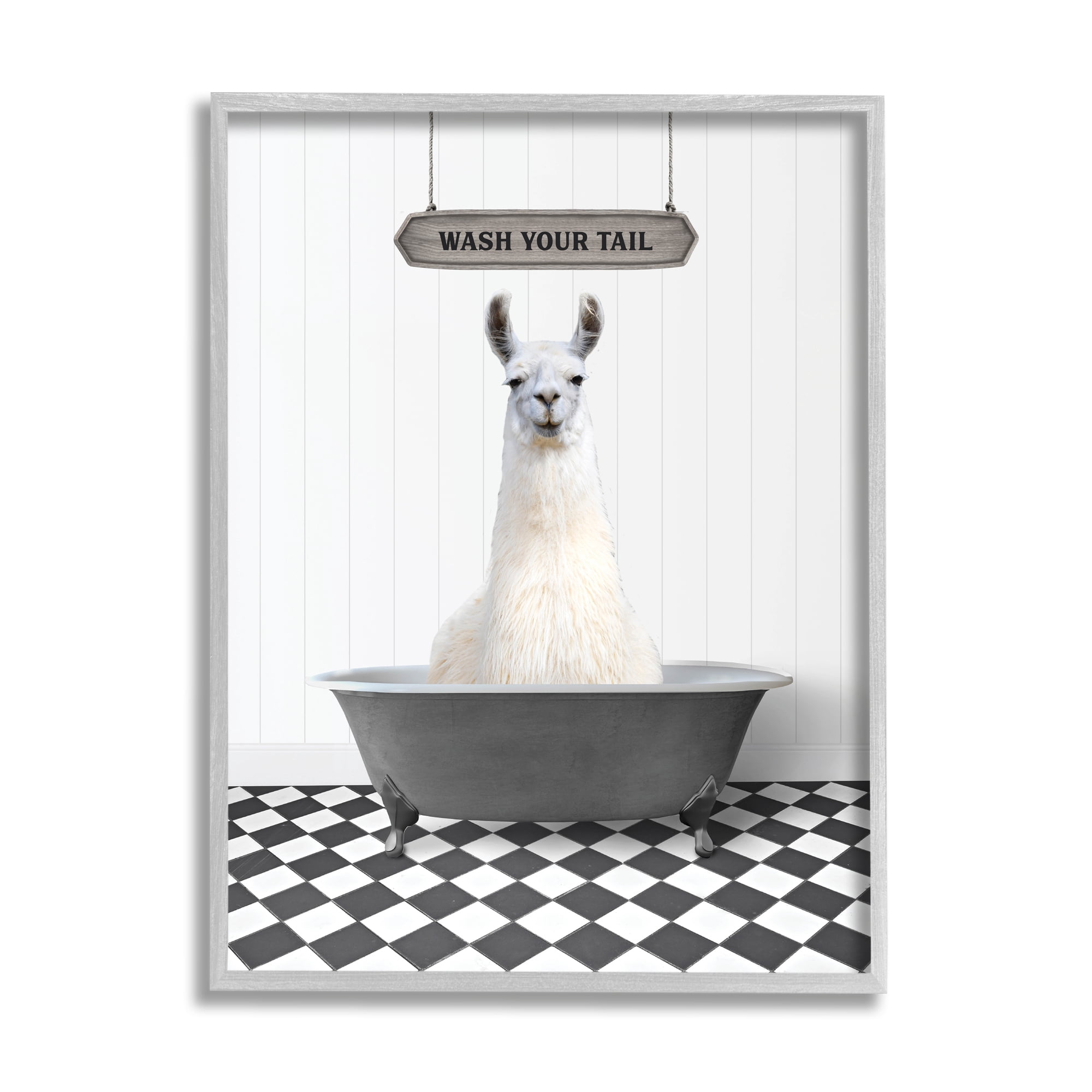 Stupell Industries Wash Your Tail Animal Animals & Insects Painting Gray Framed Art Print Wall Art, 16 x 20