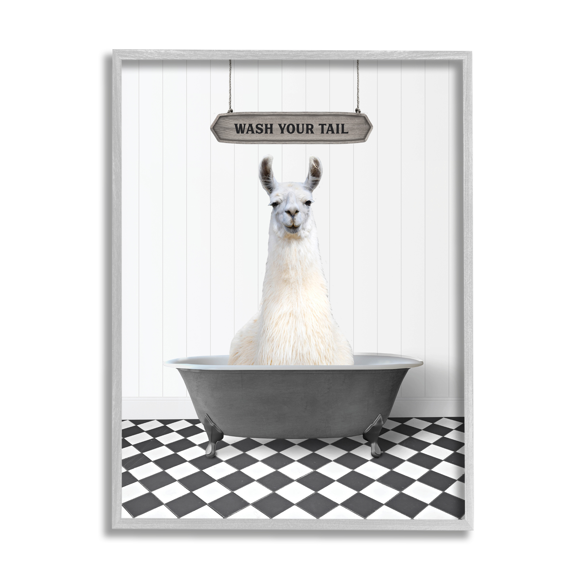 Stupell Industries Wash Your Tail Animal Animals & Insects Painting Gray Framed Art Print Wall Art, 24 x 30