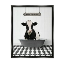 Stupell Industries Wash Your Tail Bathroom Animals & Insects Painting Black Floater Framed Art Print Wall Art, 17 x 21