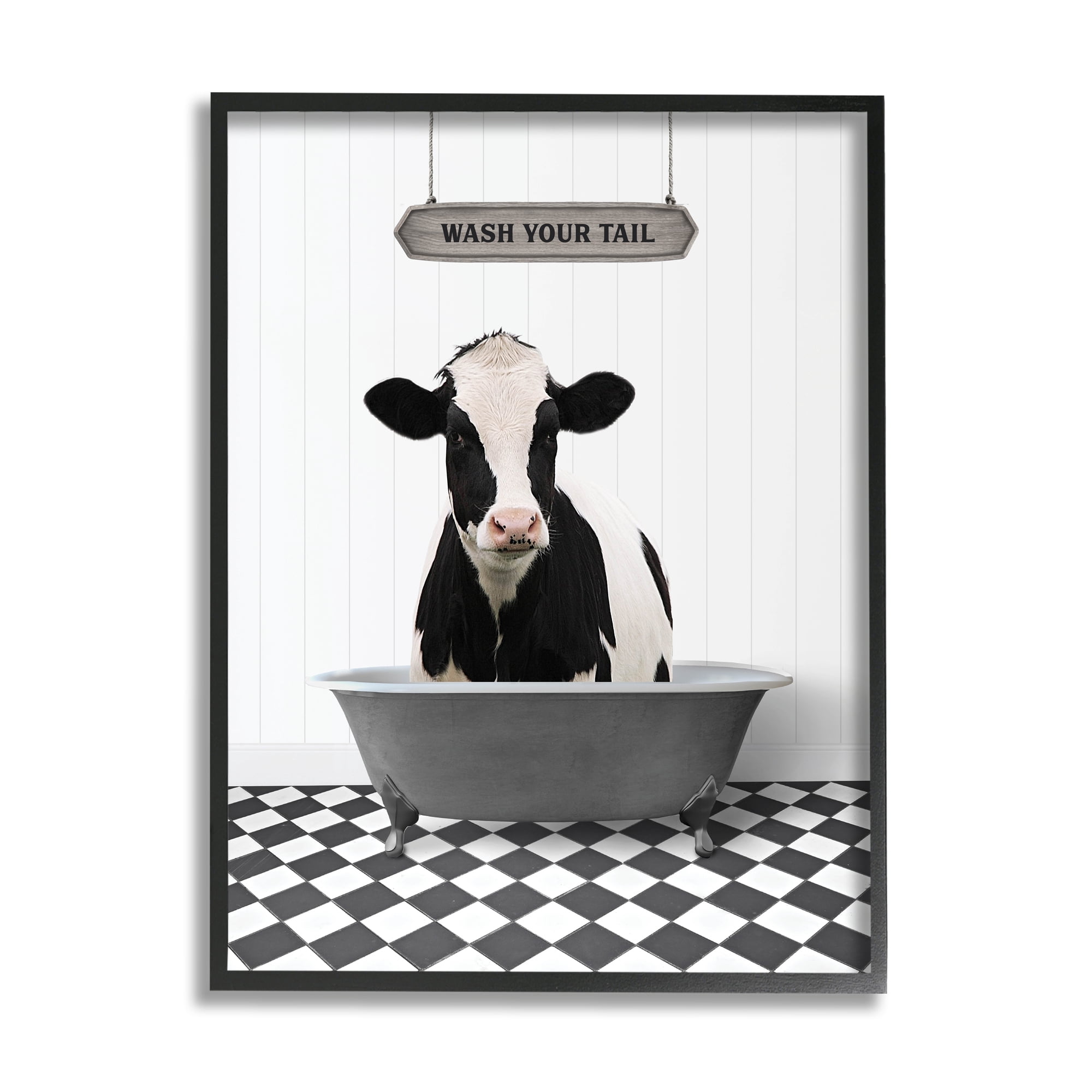 Stupell Industries Wash Your Tail Bathroom Animals & Insects Painting Black Framed Art Print Wall Art, 11 x 14