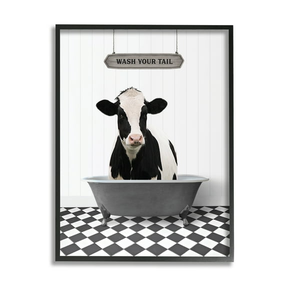 Stupell Industries Wash Your Tail Bathroom Animals & Insects Painting Black Framed Art Print Wall Art, 11 x 14