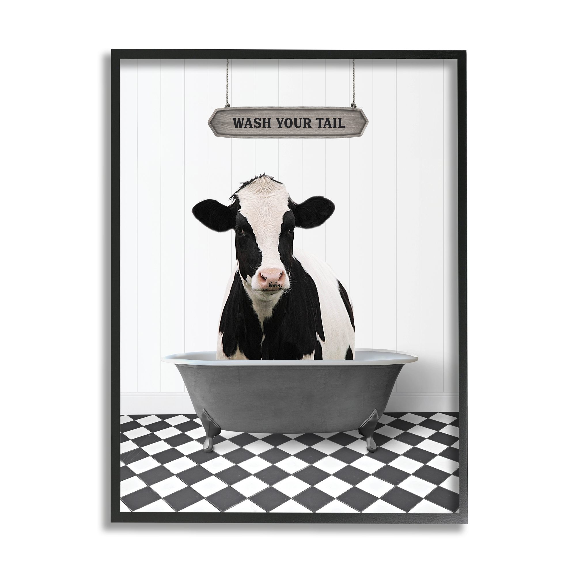 Stupell Industries Wash Your Tail Bathroom Animals & Insects Painting Black Framed Art Print Wall Art, 16 x 20