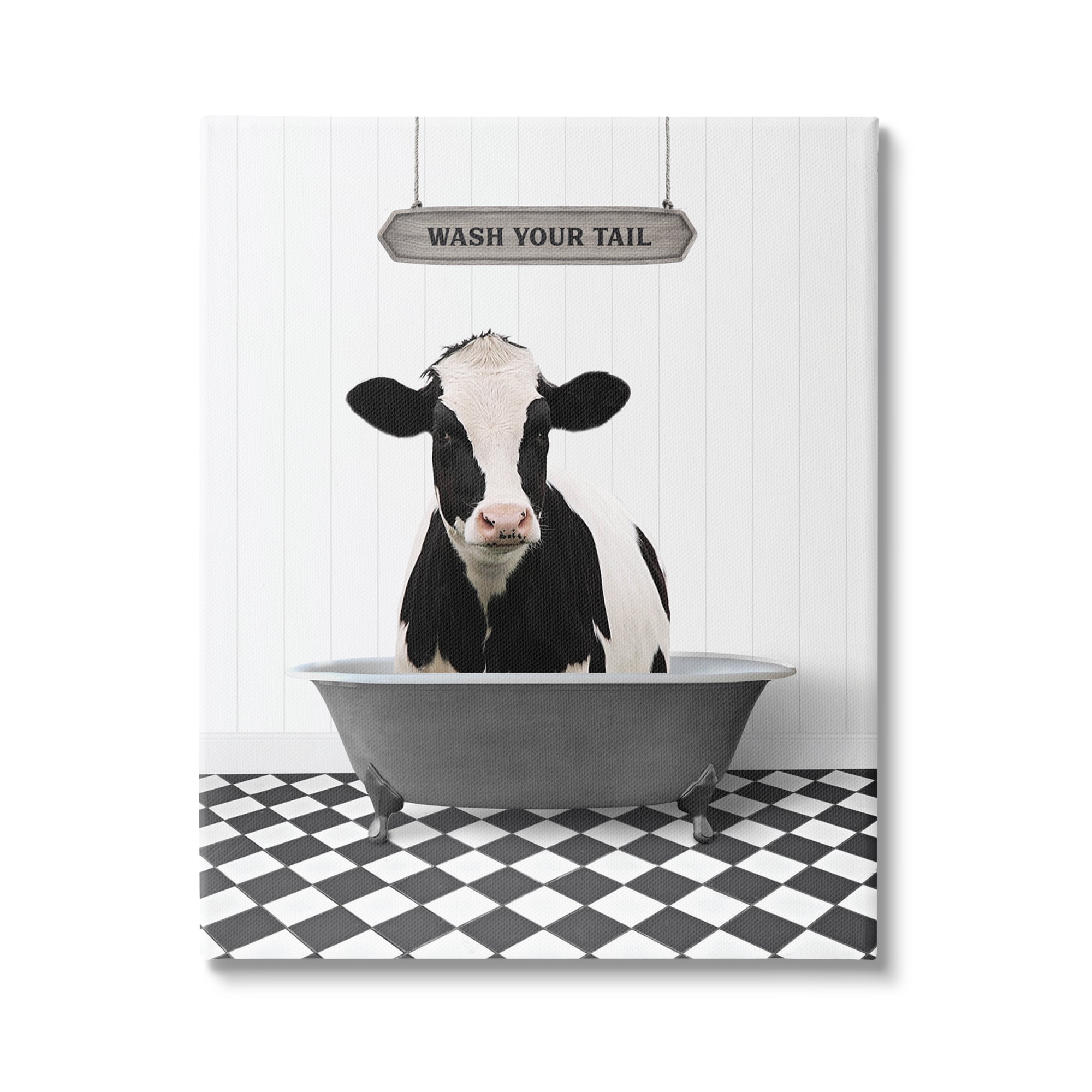 Stupell Industries Wash Your Tail Bathroom Animals & Insects Painting Gallery Wrapped Canvas Print Wall Art, 16 x 20