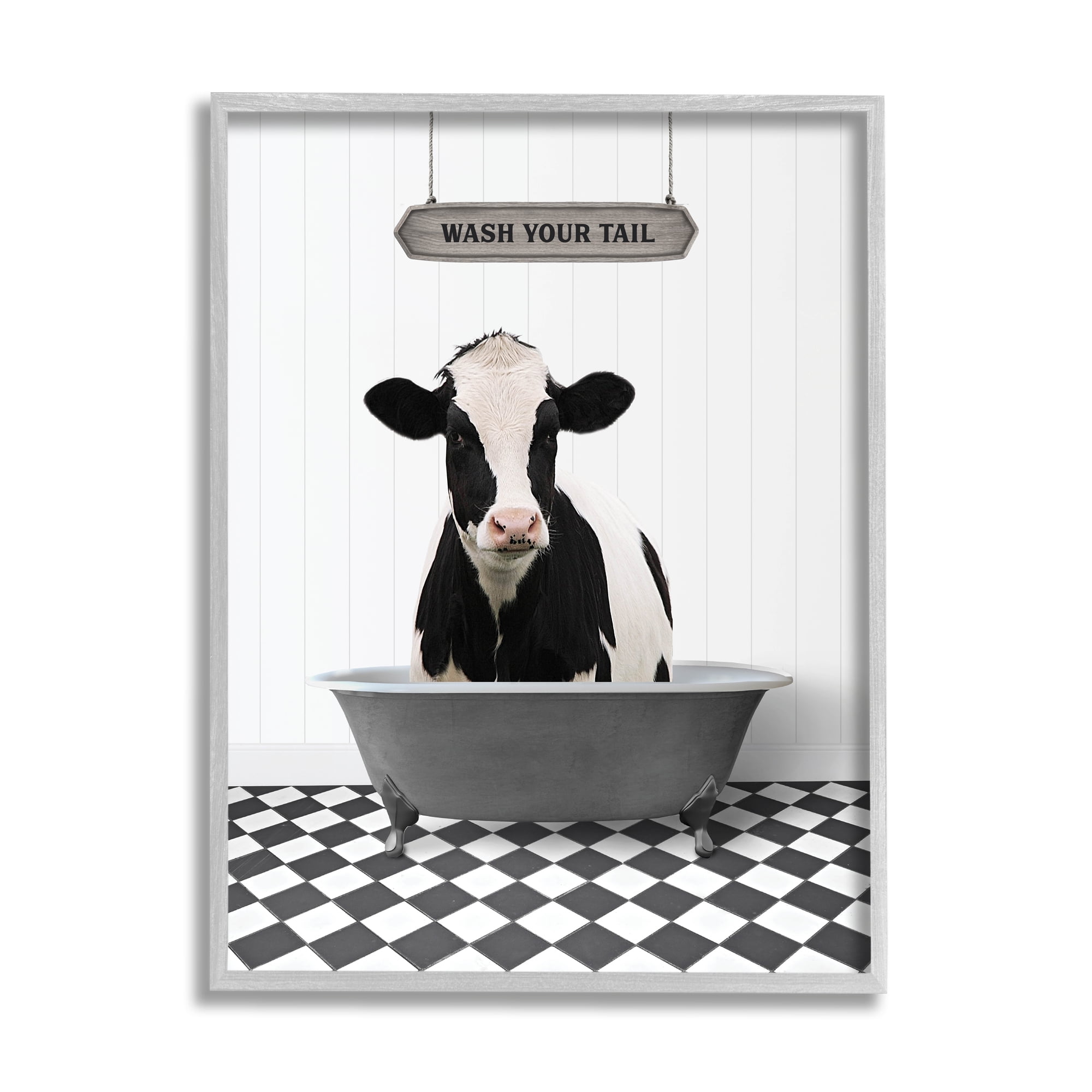 Stupell Industries Wash Your Tail Bathroom Animals & Insects Painting Gray Framed Art Print Wall Art, 11 x 14