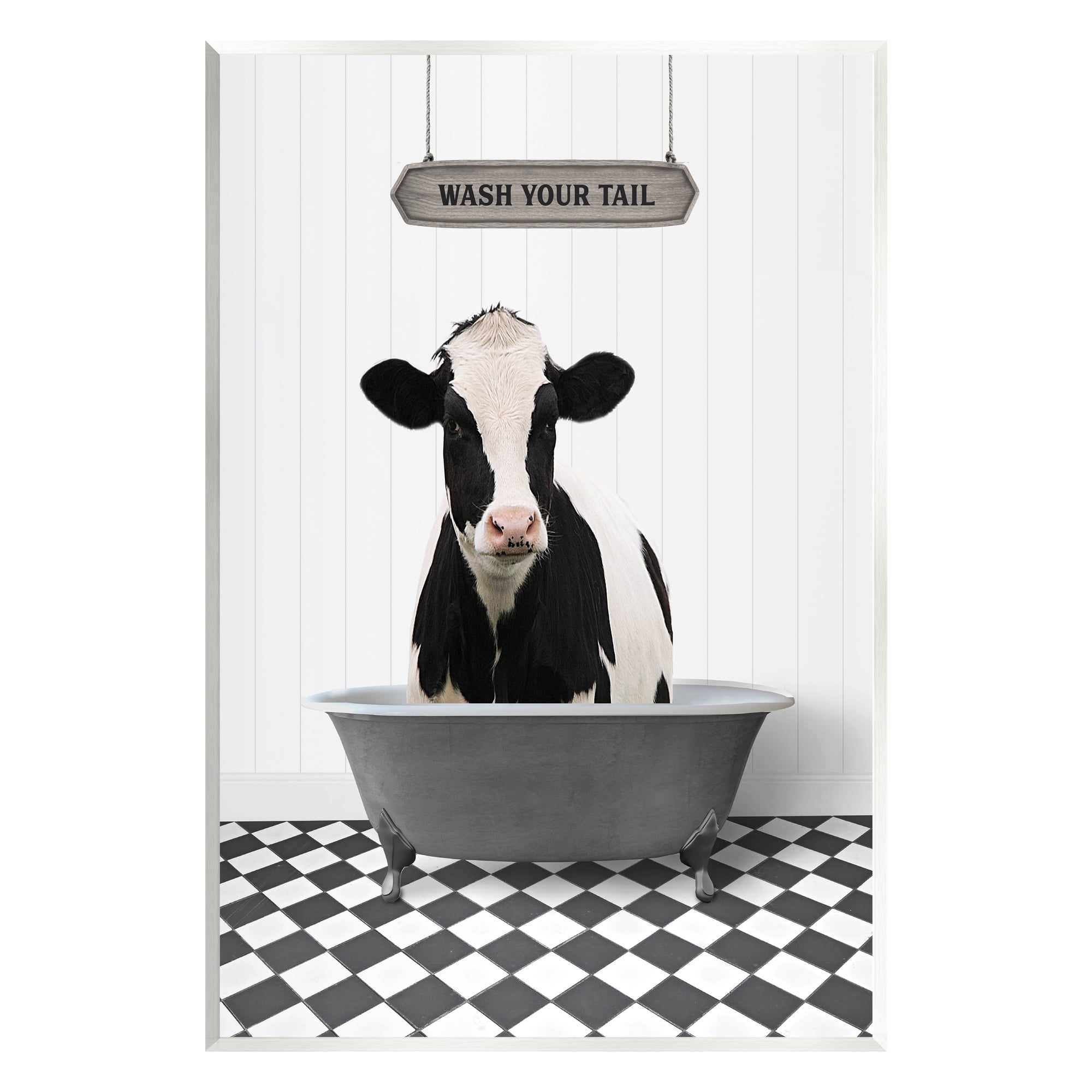 Stupell Industries Wash Your Tail Bathroom Animals & Insects Painting Unframed Art Print Wall Art, 13 x 19