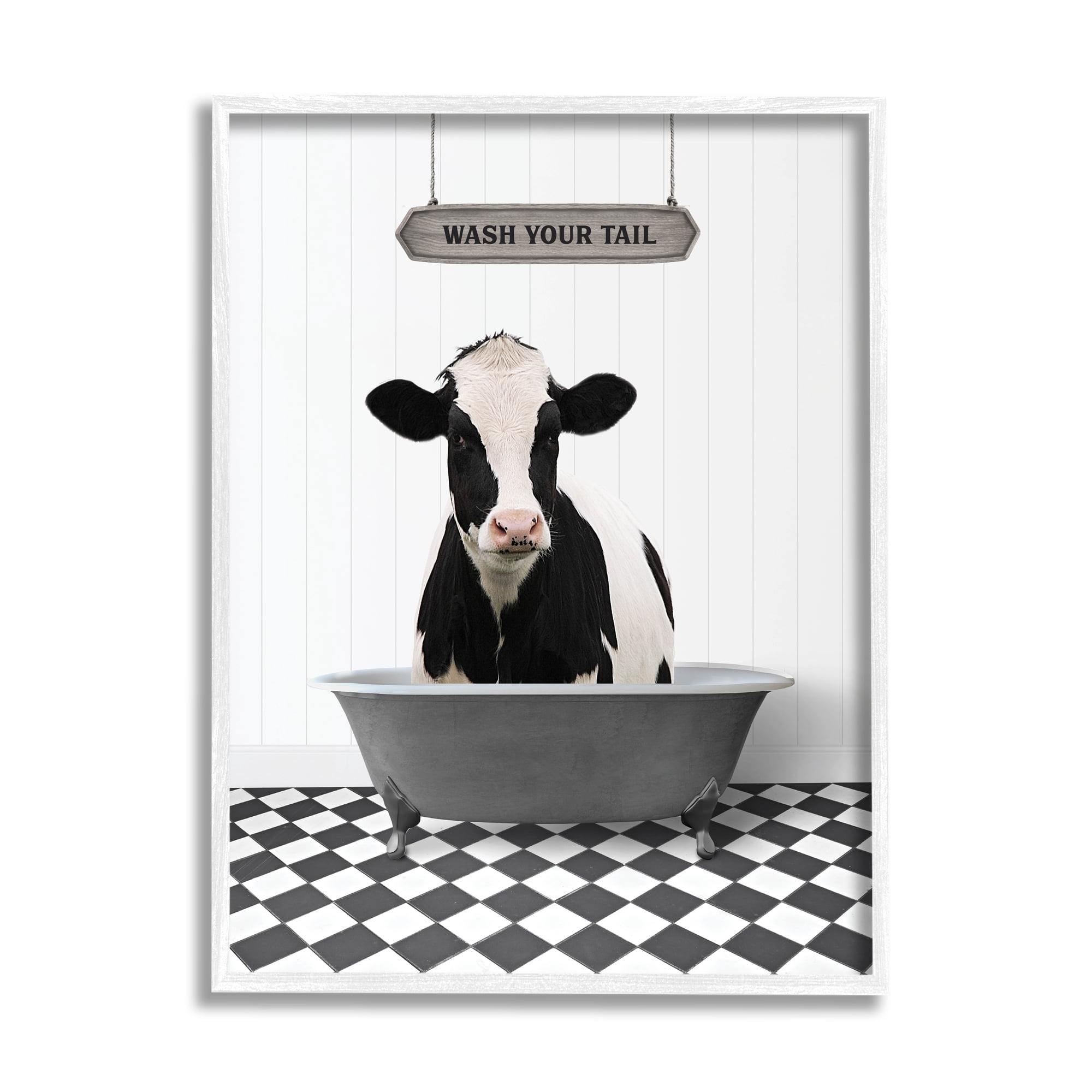 Stupell Industries Wash Your Tail Bathroom Animals & Insects Painting White Framed Art Print Wall Art, 16 x 20