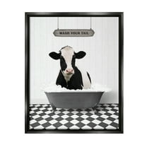 Stupell Industries Wash Your Tail Cow Animals & Insects Painting Black Floater Framed Art Print Wall Art, 17 x 21
