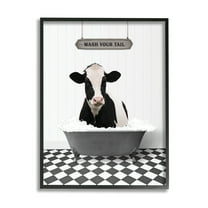 Stupell Industries Wash Your Tail Cow Animals & Insects Painting Black Framed Art Print Wall Art, 11 x 14