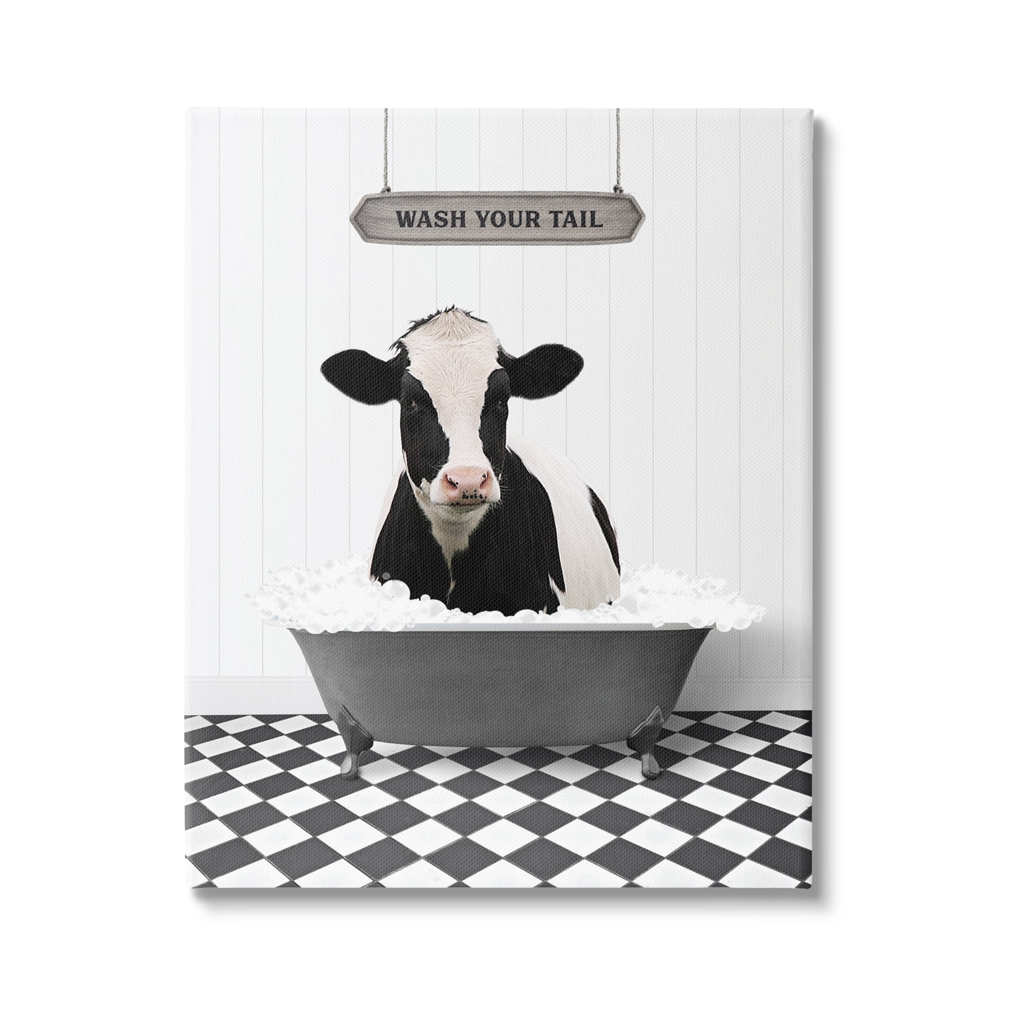 Stupell Industries Wash Your Tail Cow Animals & Insects Painting Gallery Wrapped Canvas Print Wall Art, 24 x 30