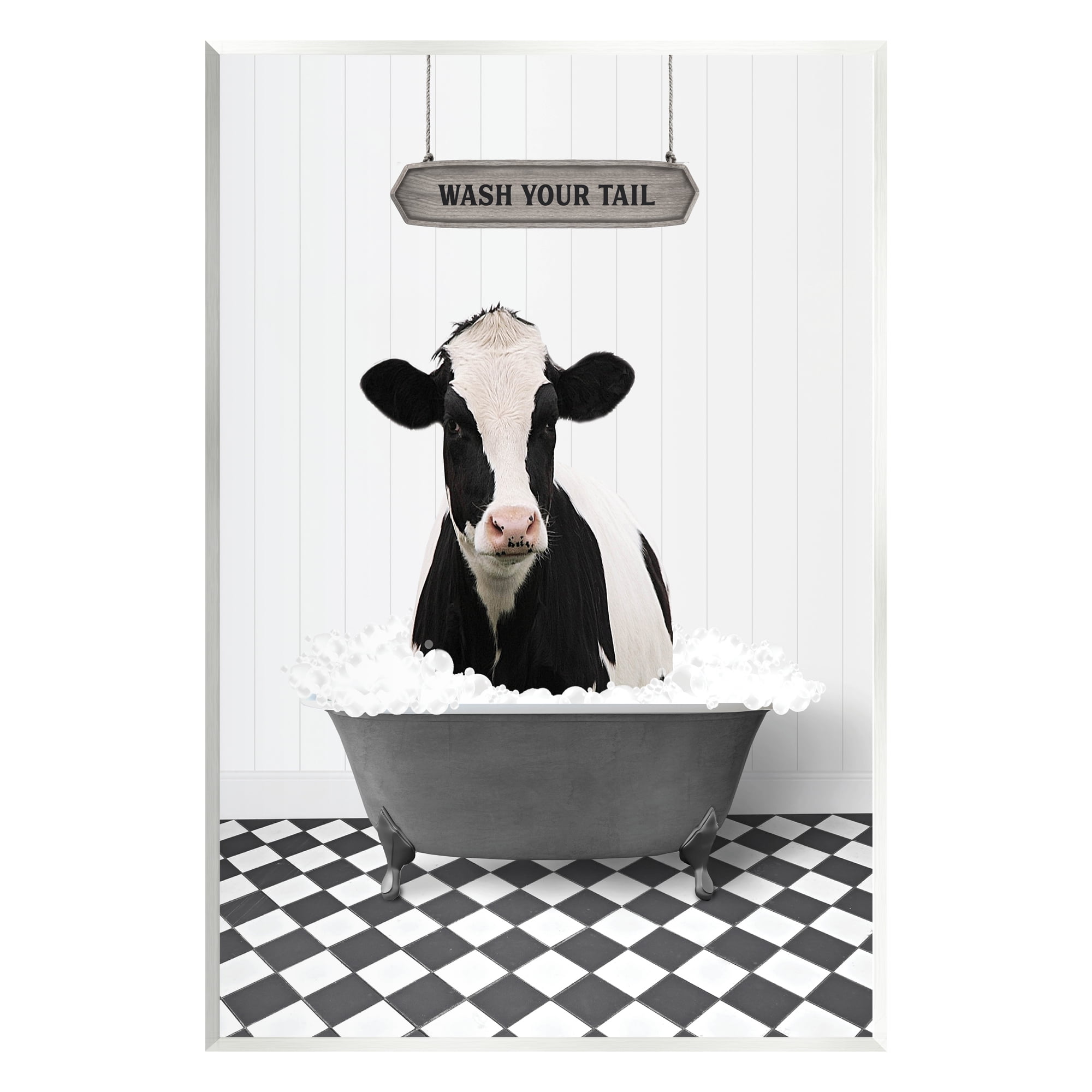 Black and White Cow Bathing Wood Wall Art, 10 x 15