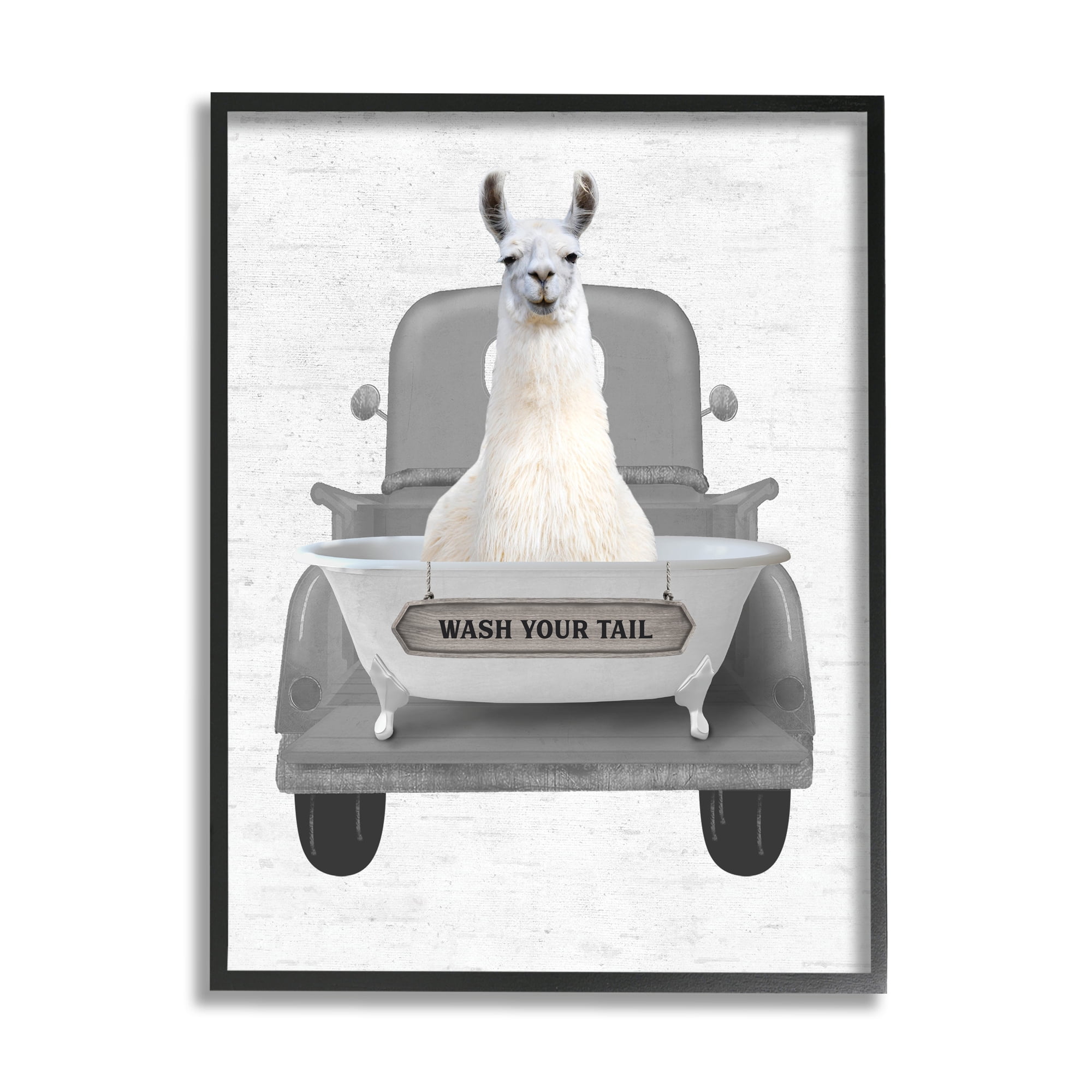 Stupell Industries Wash Your Tail Llama Animals & Insects Painting Black Framed Art Print Wall Art, 16 x 20