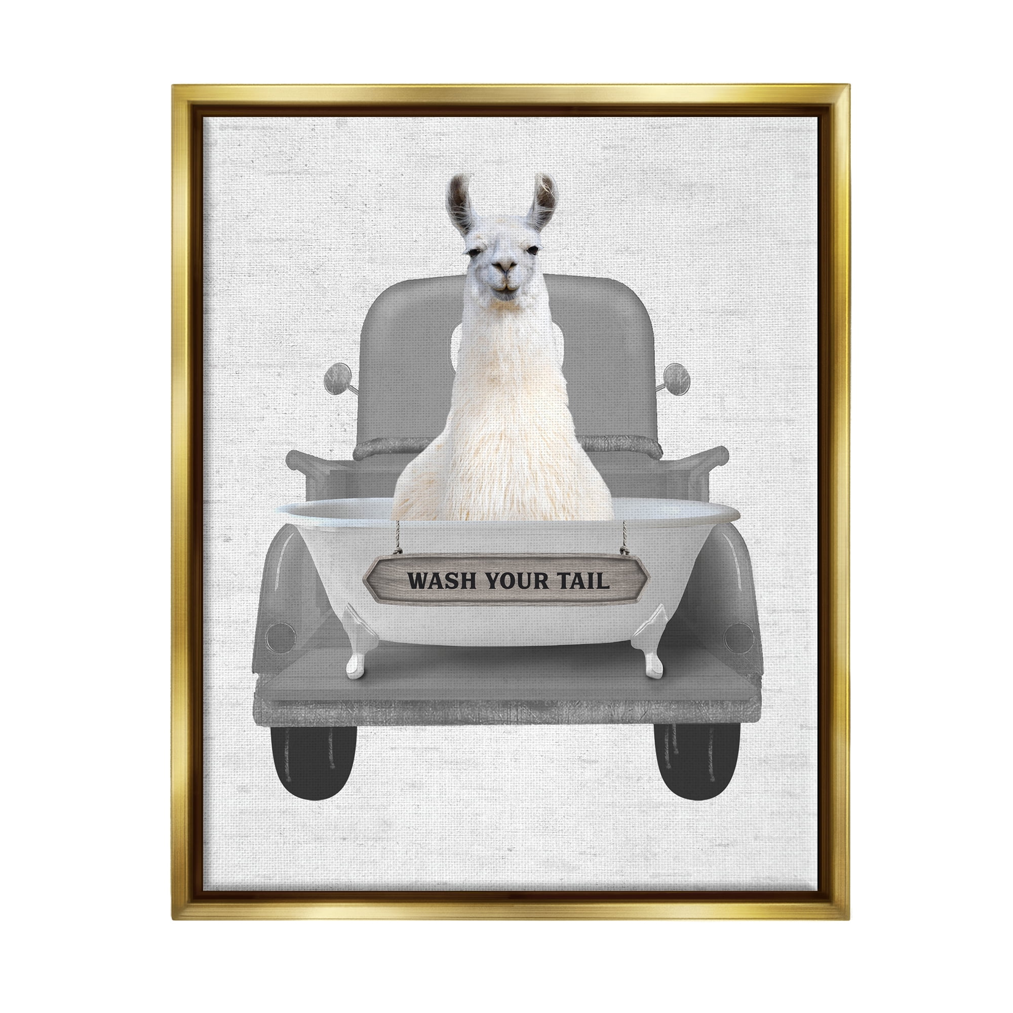 Stupell Industries Wash Your Tail Llama Animals & Insects Painting Gold Floater Framed Art Print Wall Art, 25 x 31
