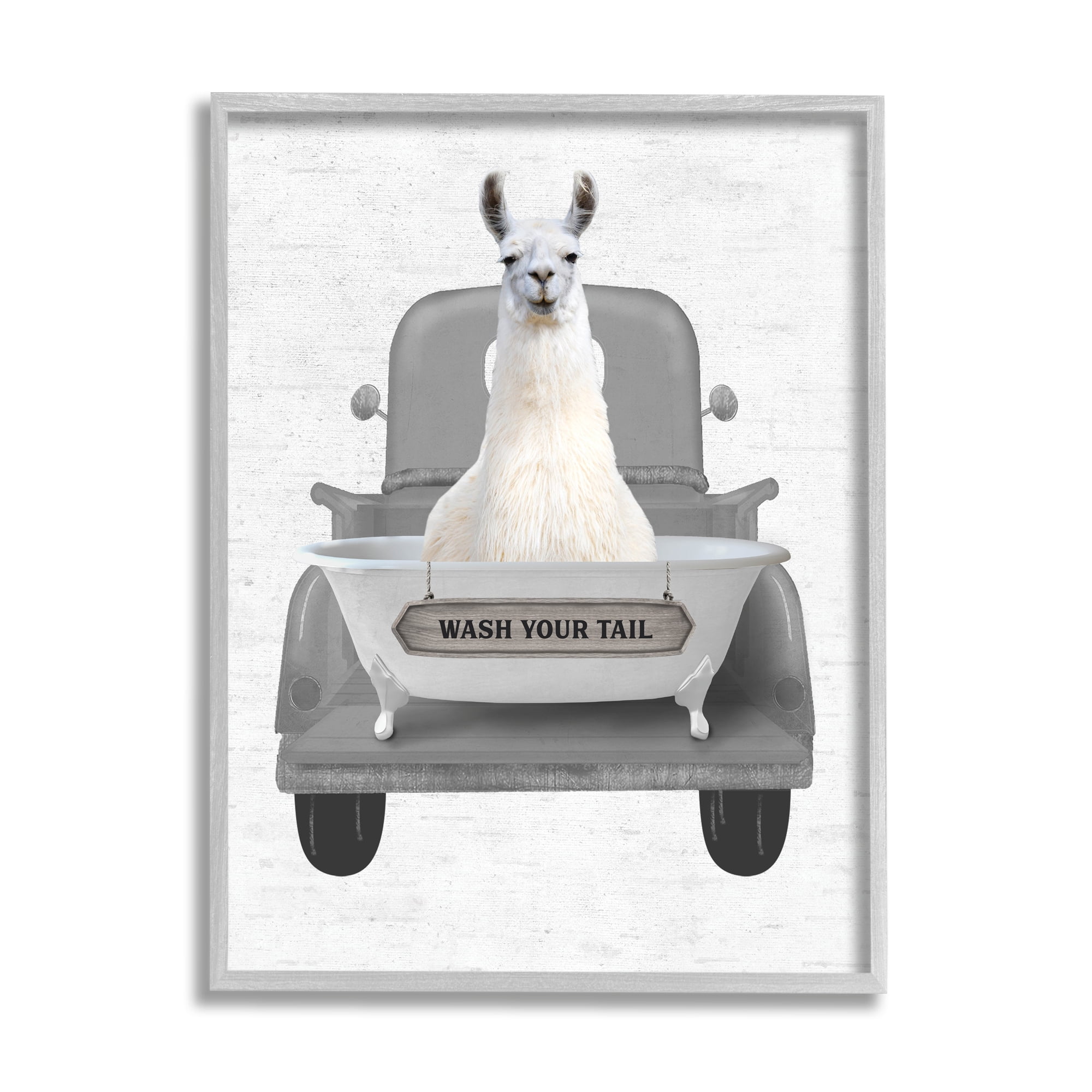 Stupell Industries Wash Your Tail Llama Animals & Insects Painting Gray Framed Art Print Wall Art, 11 x 14