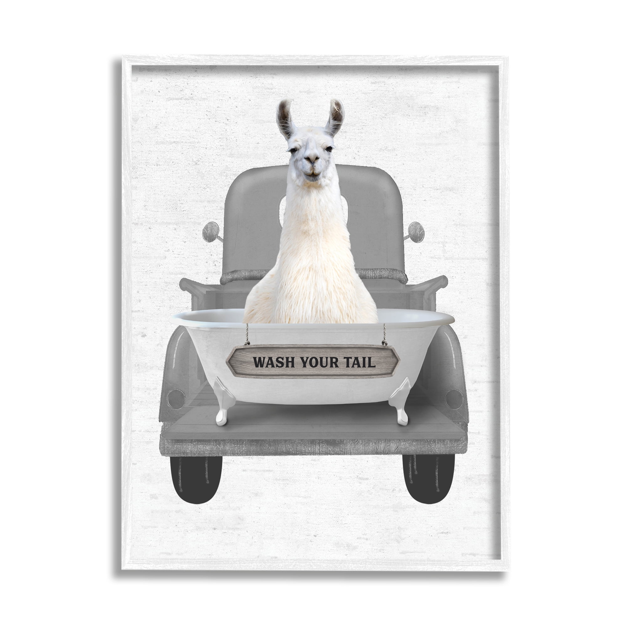 Stupell Industries Wash Your Tail Llama Animals & Insects Painting White Framed Art Print Wall Art, 11 x 14