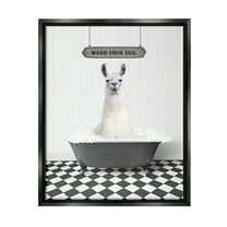 Stupell Industries Wash Your Tail Phrase Animals & Insects Painting Black Floater Framed Art Print Wall Art, 17 x 21