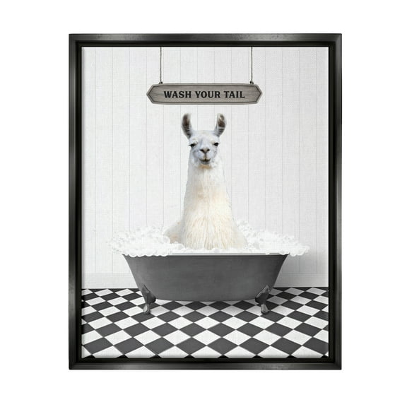 Stupell Industries Wash Your Tail Phrase Animals & Insects Painting Black Floater Framed Art Print Wall Art, 17 x 21