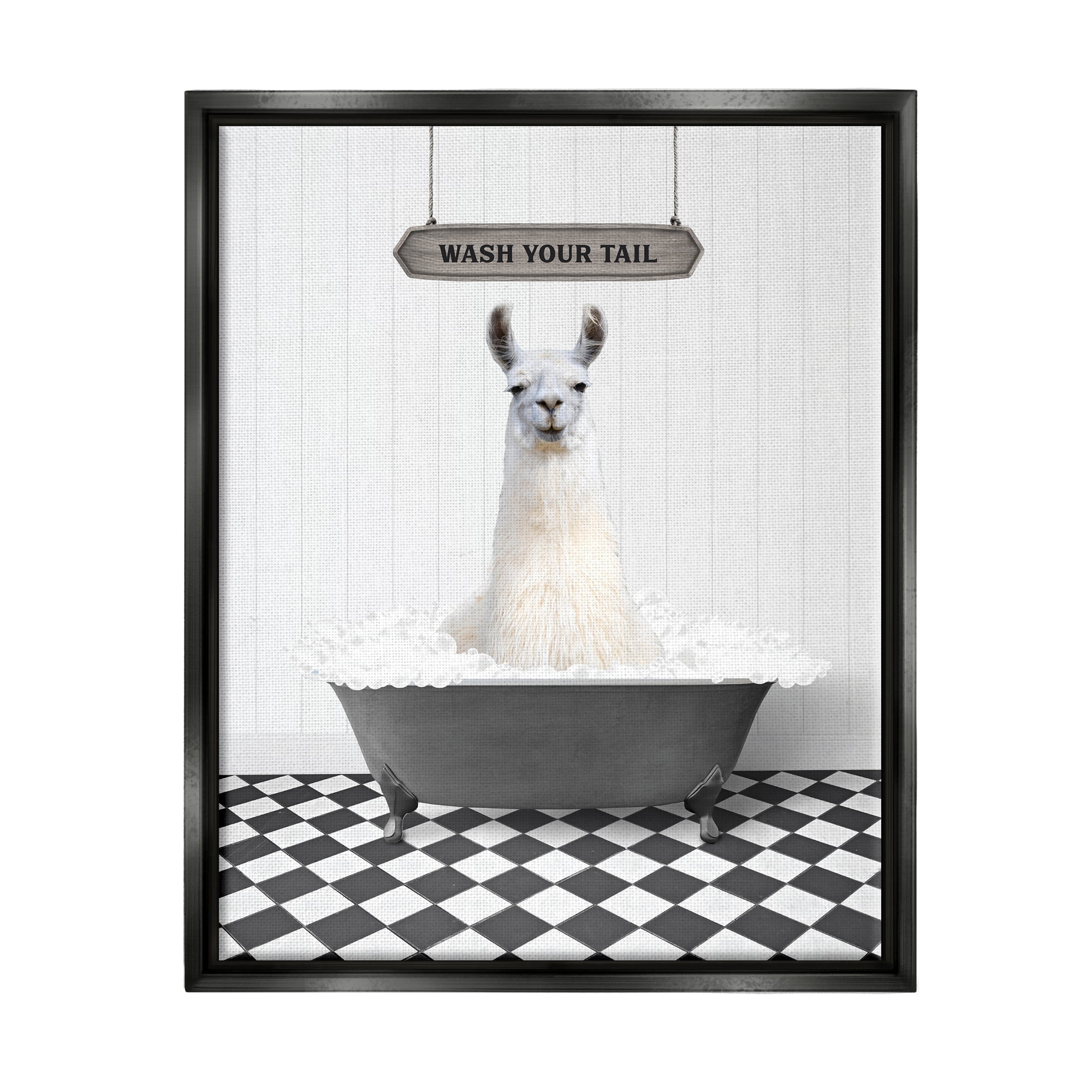 Stupell Industries Wash Your Tail Phrase Animals & Insects Painting Black Floater Framed Art Print Wall Art, 25 x 31