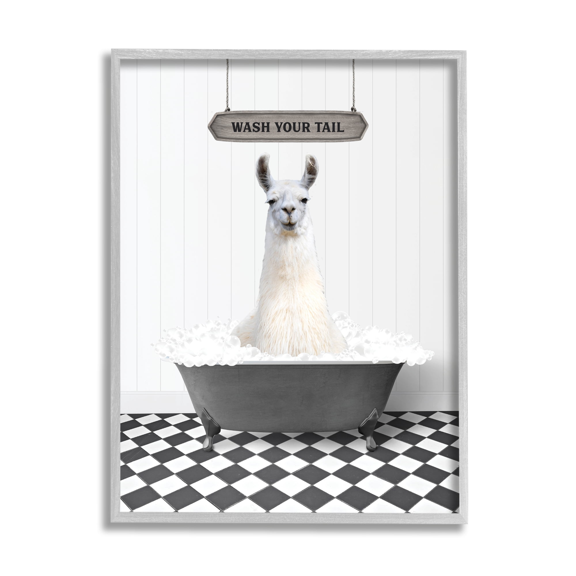 Stupell Industries Wash Your Tail Phrase Animals & Insects Painting Gray Framed Art Print Wall Art, 11 x 14