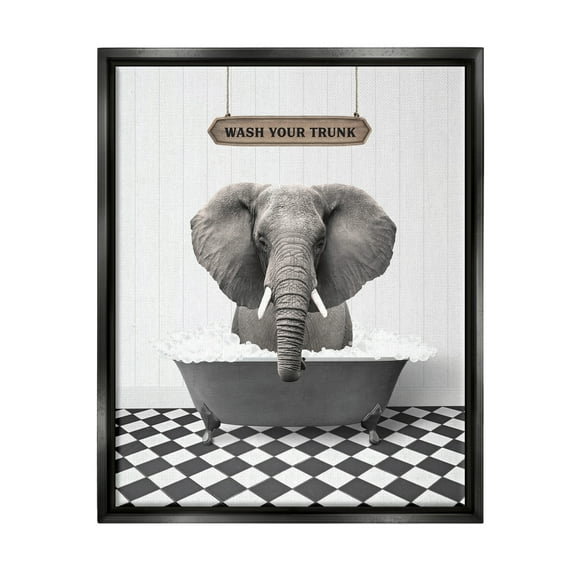 Stupell Industries Wash Your Trunk Bathroom Animals & Insects Painting Black Floater Framed Art Print Wall Art, 17 x 21