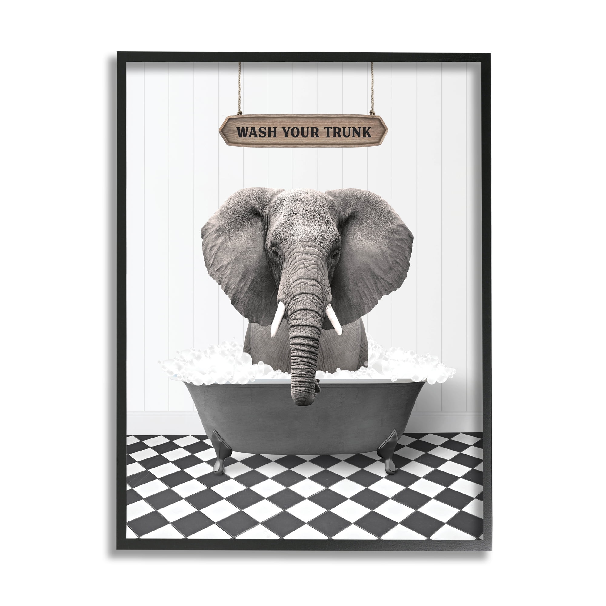 Stupell Industries Wash Your Trunk Bathroom Animals & Insects Painting Black Framed Art Print Wall Art, 11 x 14