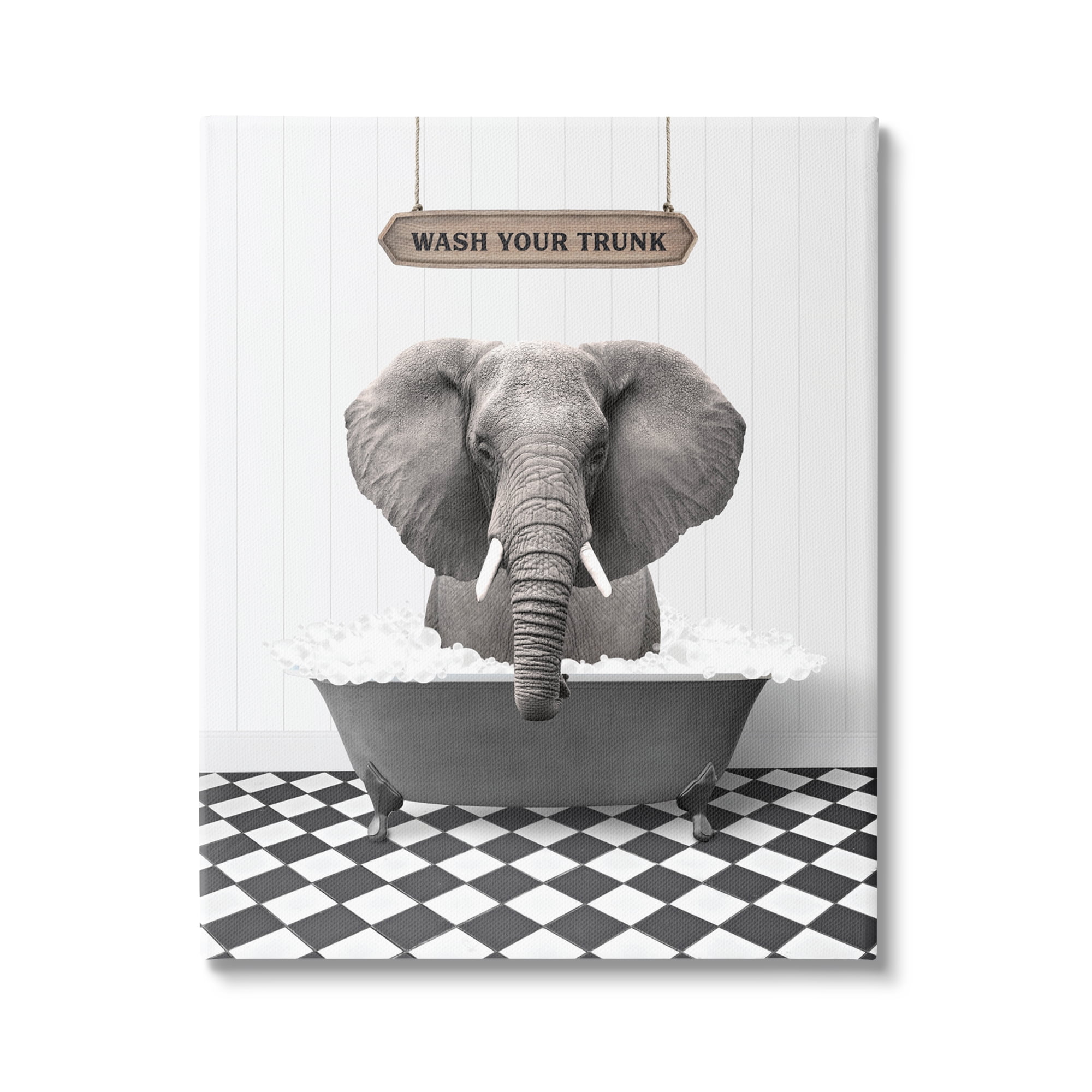 Stupell Industries Wash Your Trunk Bathroom Animals & Insects Painting Gallery Wrapped Canvas Print Wall Art, 24 x 30