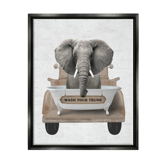 Stupell Industries Wash Your Trunk Elephant Animals & Insects Painting Black Floater Framed Art Print Wall Art, 17 x 21