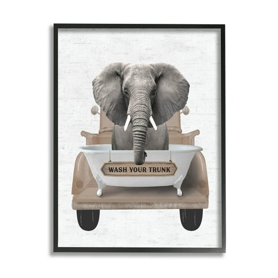 Stupell Industries Wash Your Trunk Elephant Animals & Insects Painting Black Framed Art Print Wall Art, 11 x 14