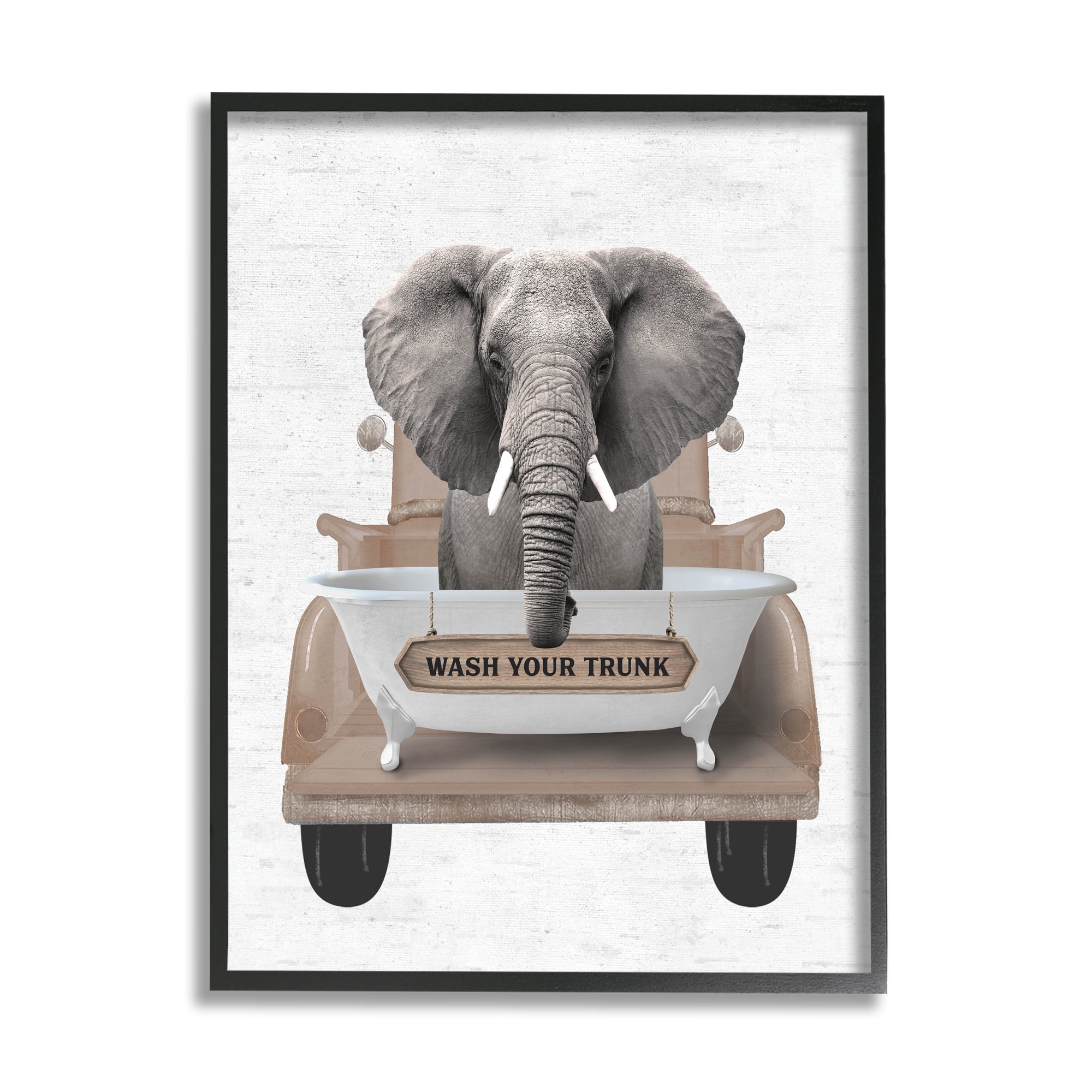 Stupell Industries Wash Your Trunk Elephant Animals & Insects Painting Black Framed Art Print Wall Art, 16 x 20
