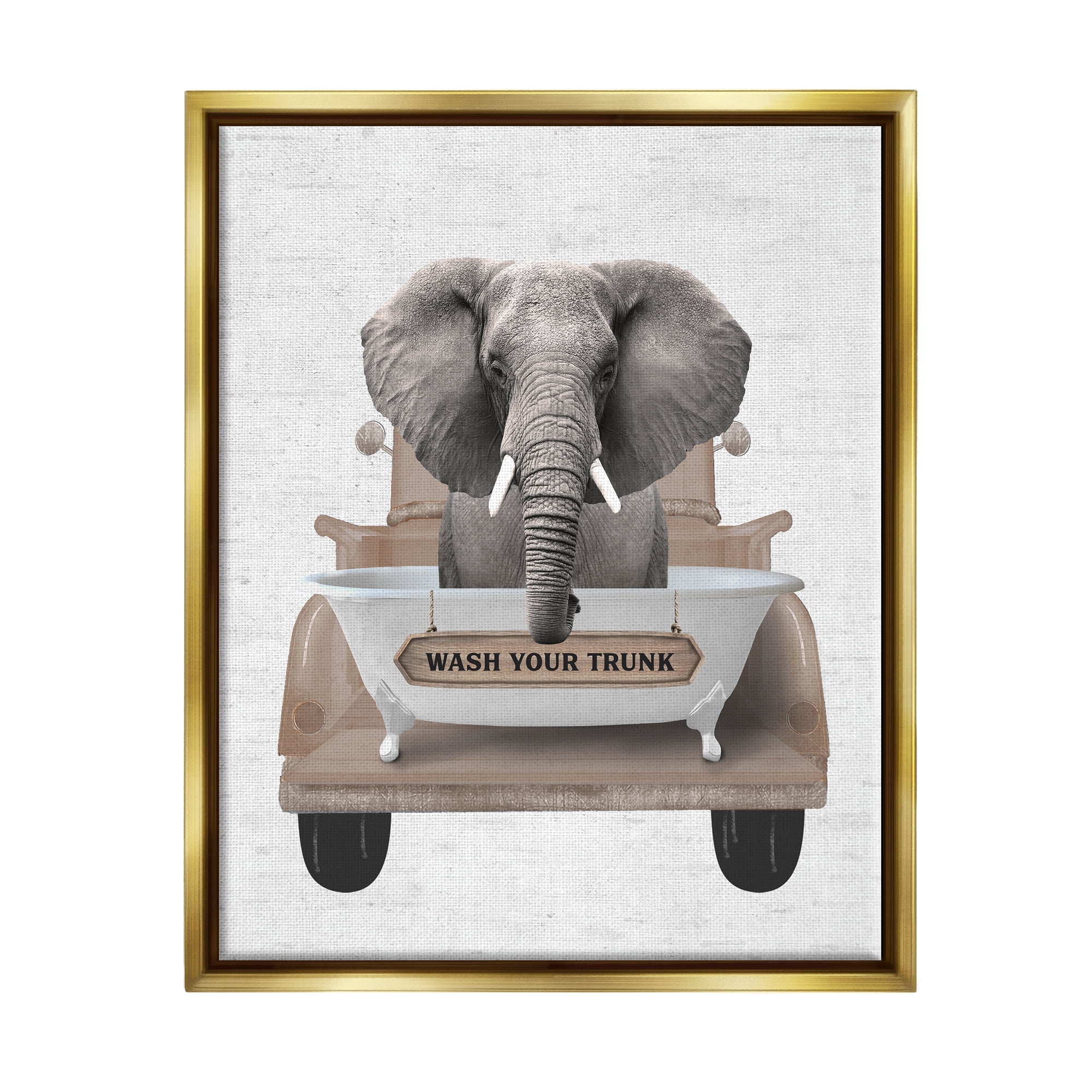 Stupell Industries Wash Your Trunk Elephant Animals & Insects Painting Gold Floater Framed Art Print Wall Art, 17 x 21
