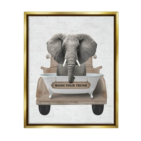 Stupell Industries Wash Your Trunk Elephant Animals & Insects Painting Gold Floater Framed Art Print Wall Art, 25 x 31