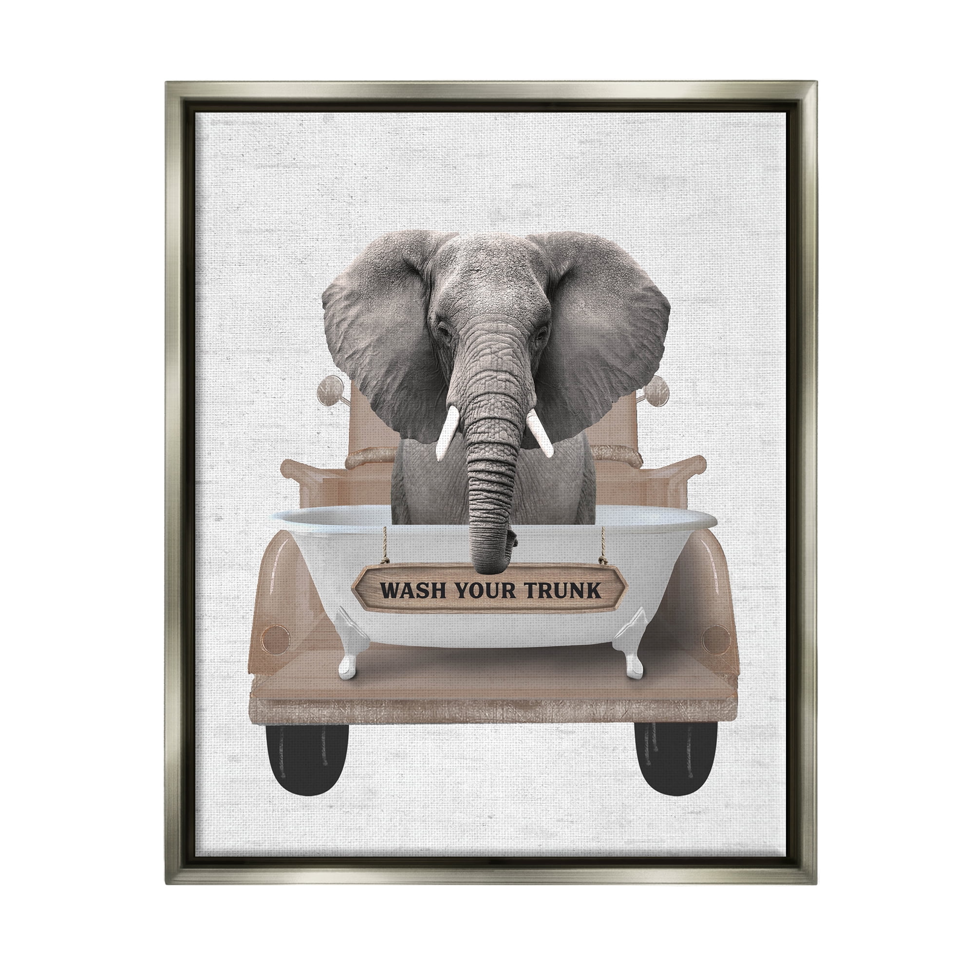 Stupell Industries Wash Your Trunk Elephant Animals & Insects Painting Gray Floater Framed Art Print Wall Art, 25 x 31
