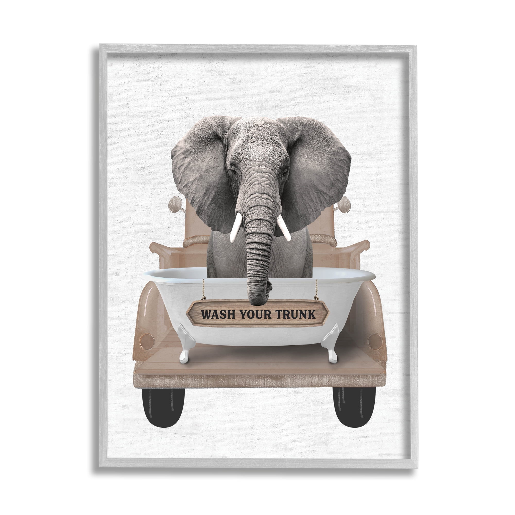 Stupell Industries Wash Your Trunk Elephant Animals & Insects Painting Gray Framed Art Print Wall Art, 24 x 30