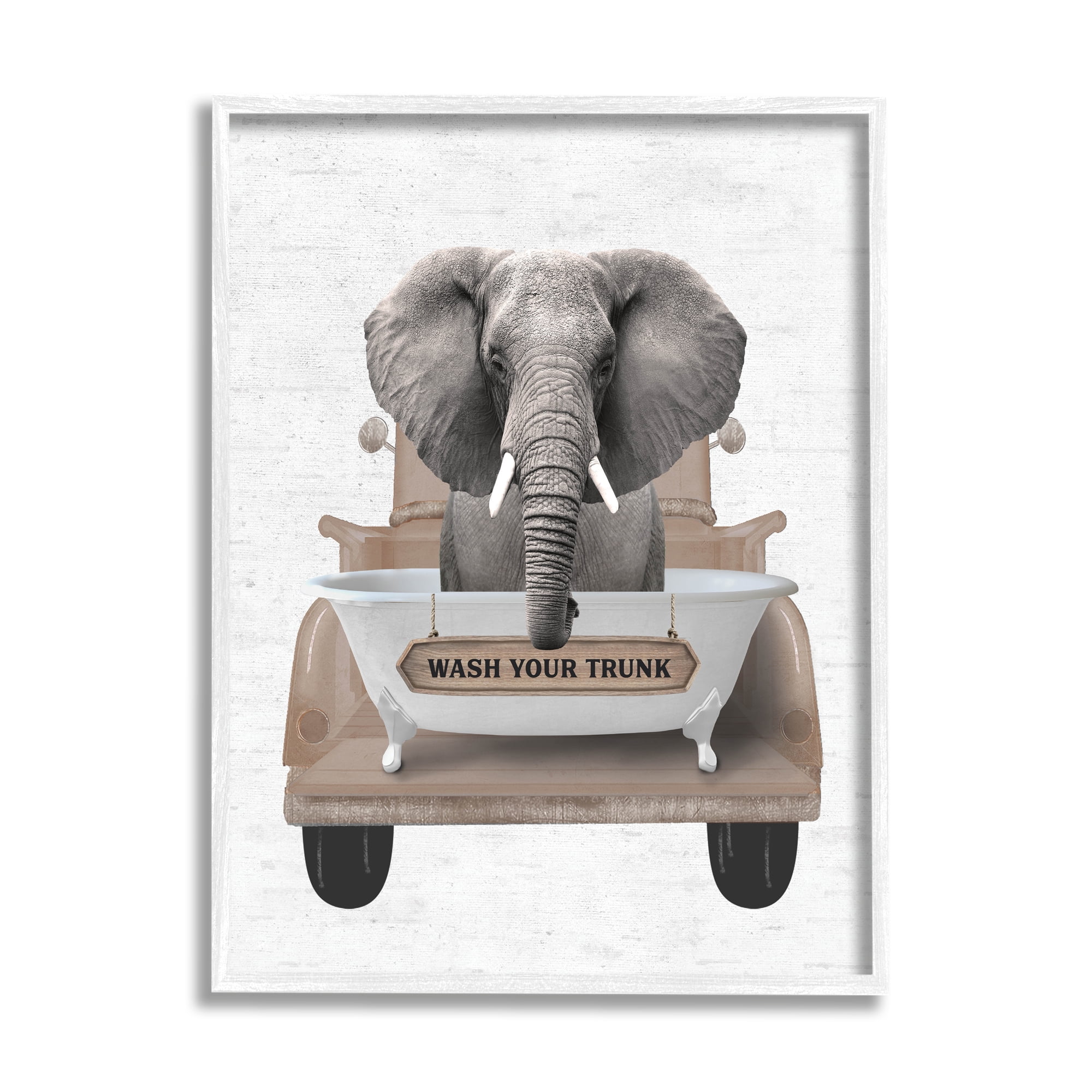 Stupell Industries Wash Your Trunk Elephant Animals & Insects Painting White Framed Art Print Wall Art, 11 x 14