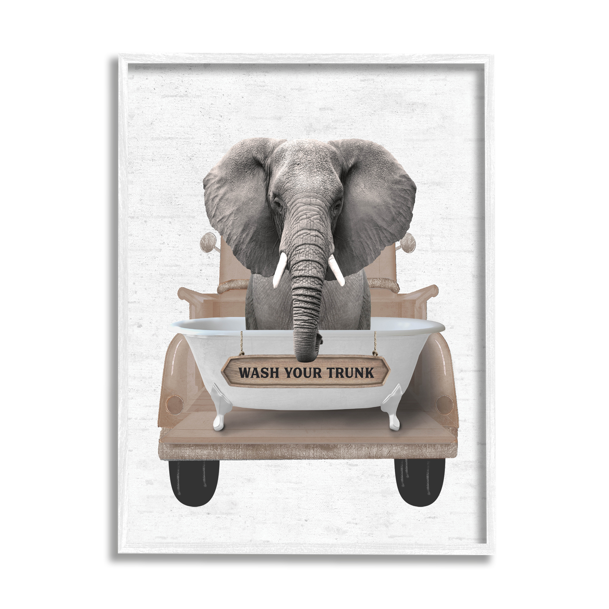 Stupell Industries Wash Your Trunk Elephant Animals & Insects Painting White Framed Art Print Wall Art, 16 x 20