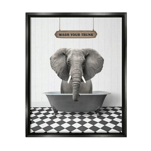 Stupell Industries Wash Your Trunk Phrase Animals & Insects Painting Black Floater Framed Art Print Wall Art, 17 x 21