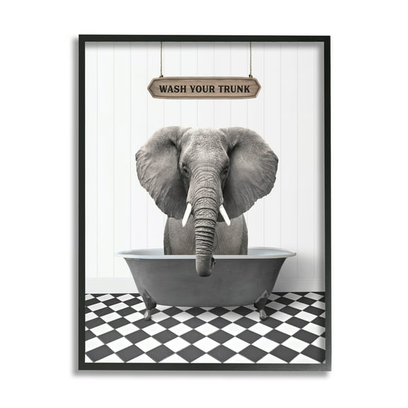 Stupell Industries Wash Your Trunk Phrase Animals & Insects Painting Black Framed Art Print Wall Art, 11 x 14