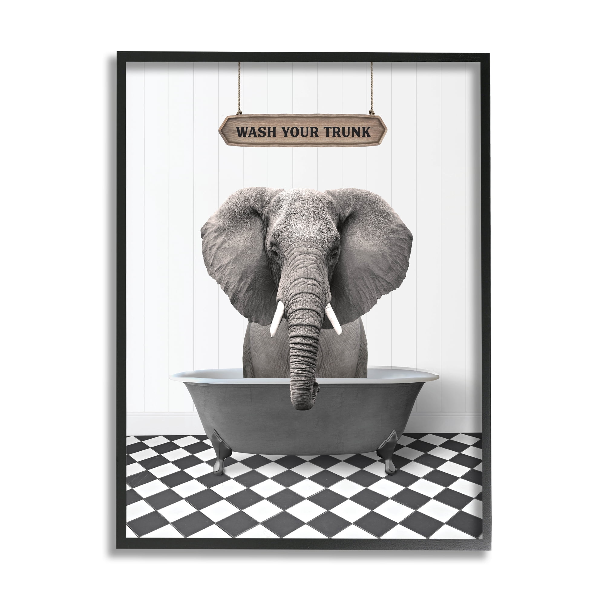 Stupell Industries Wash Your Trunk Phrase Animals & Insects Painting Black Framed Art Print Wall Art, 24 x 30