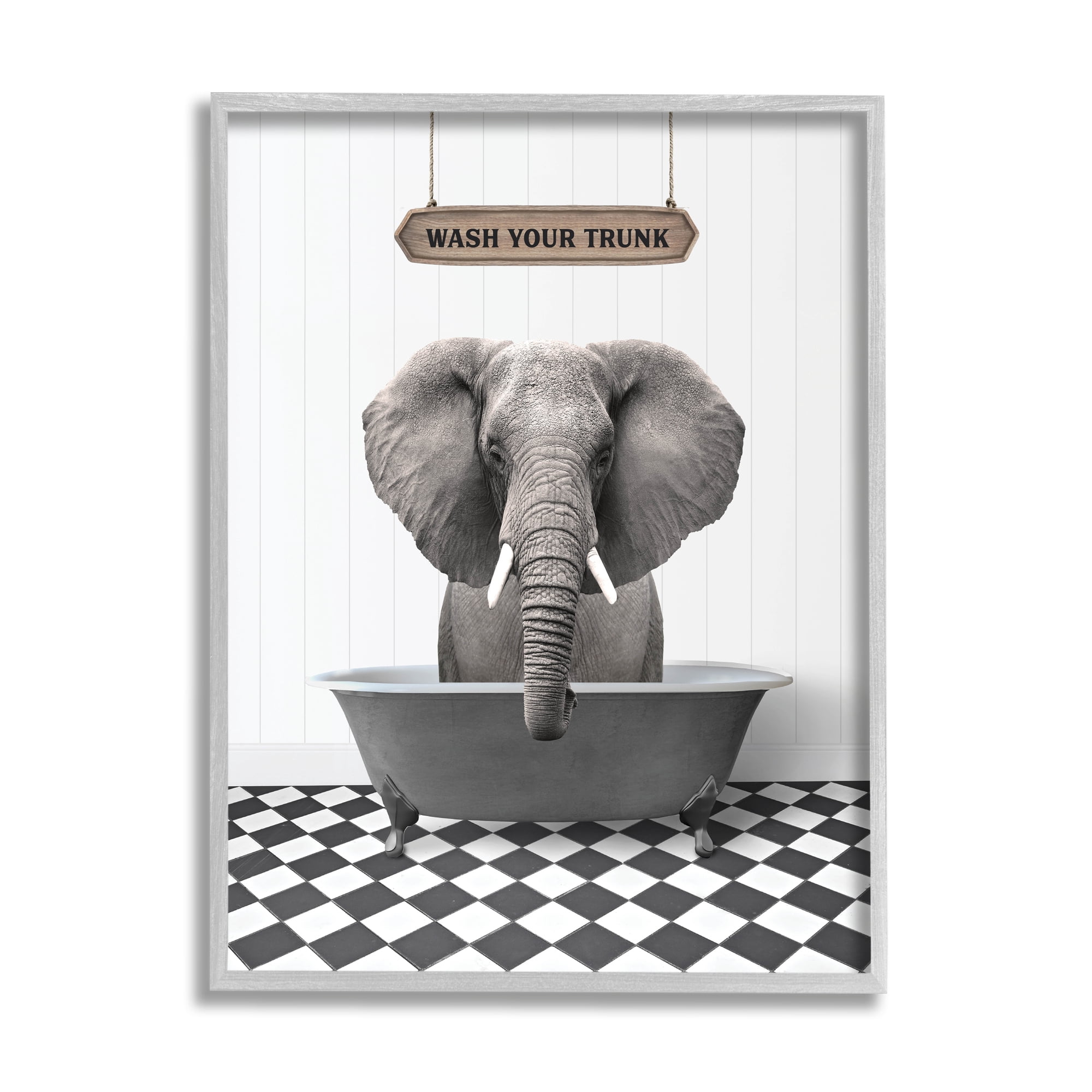 Stupell Industries Wash Your Trunk Phrase Animals & Insects Painting Gray Framed Art Print Wall Art, 24 x 30