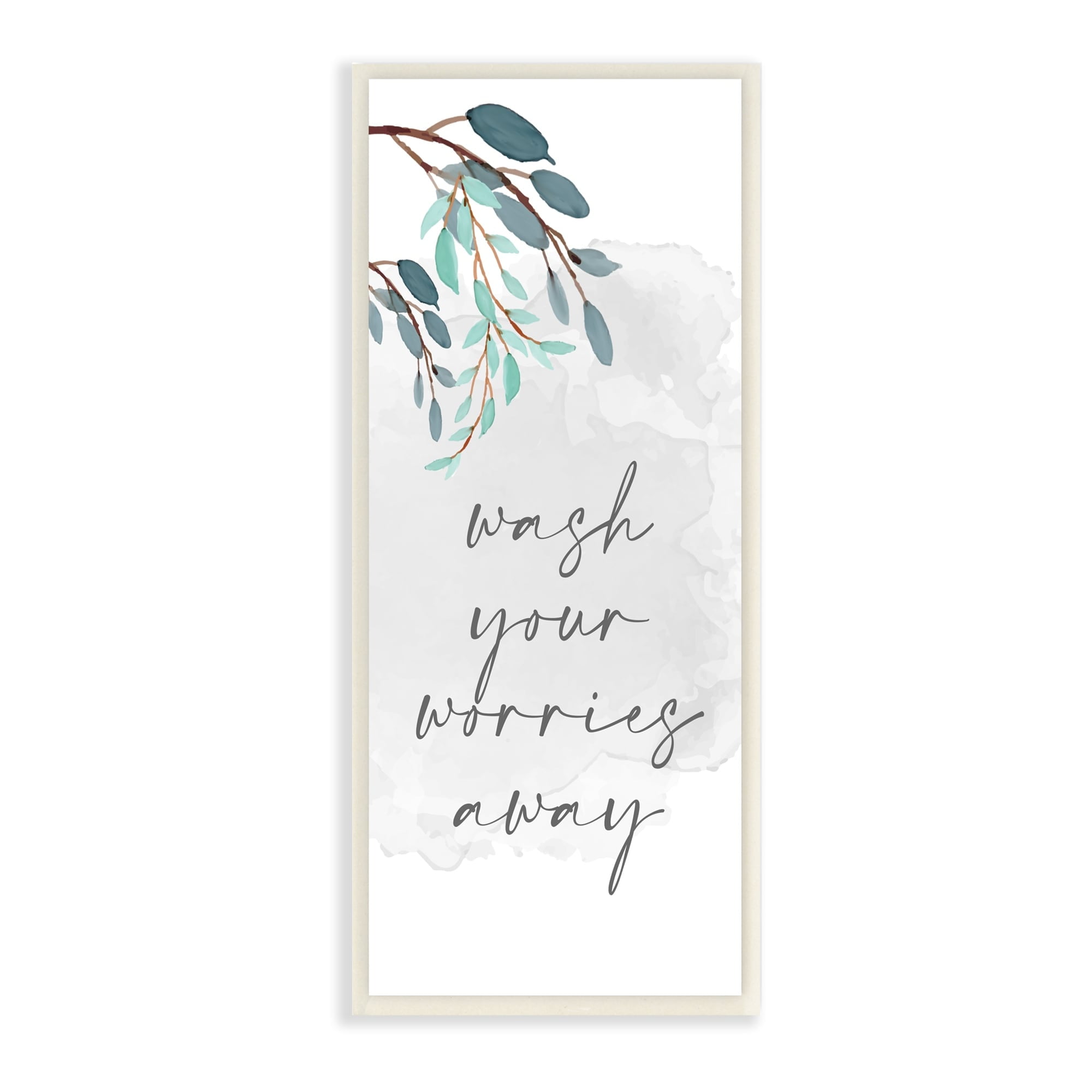Stupell Industries Wash Your Worries Away Bathroom Phrase Blue Tree Branches, 7 x 17, Designed by Kim Allen