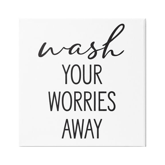 Stupell Industries Wash Your Worries Away Casual Bathroom Typography Graphic Art Gallery Wrapped Canvas Print Wall Art, Design by Lettered and Lined