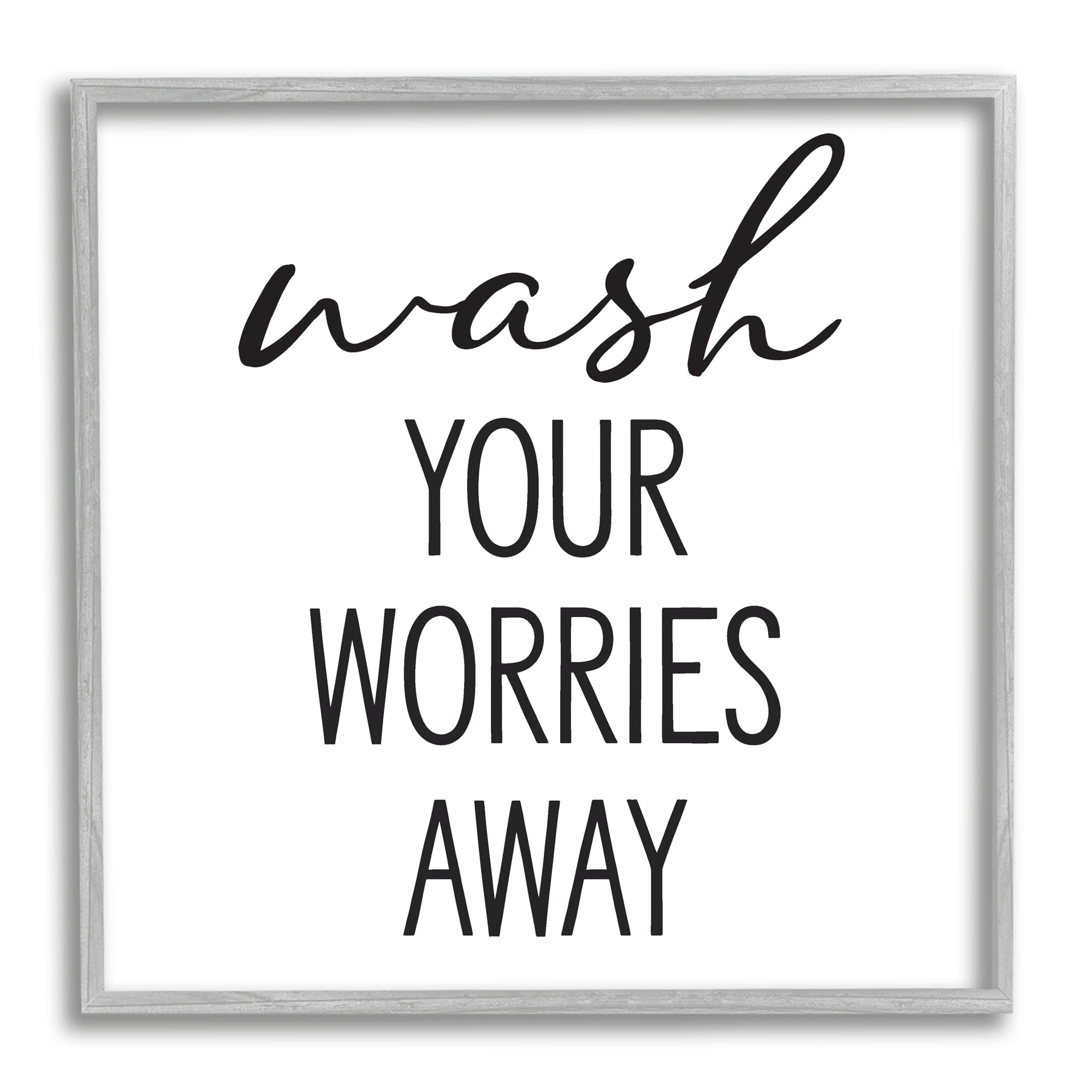 Stupell Industries Wash Your Worries Away Casual Bathroom Typography Graphic Art Gray Framed Art Print Wall Art, Design by Lettered and Lined