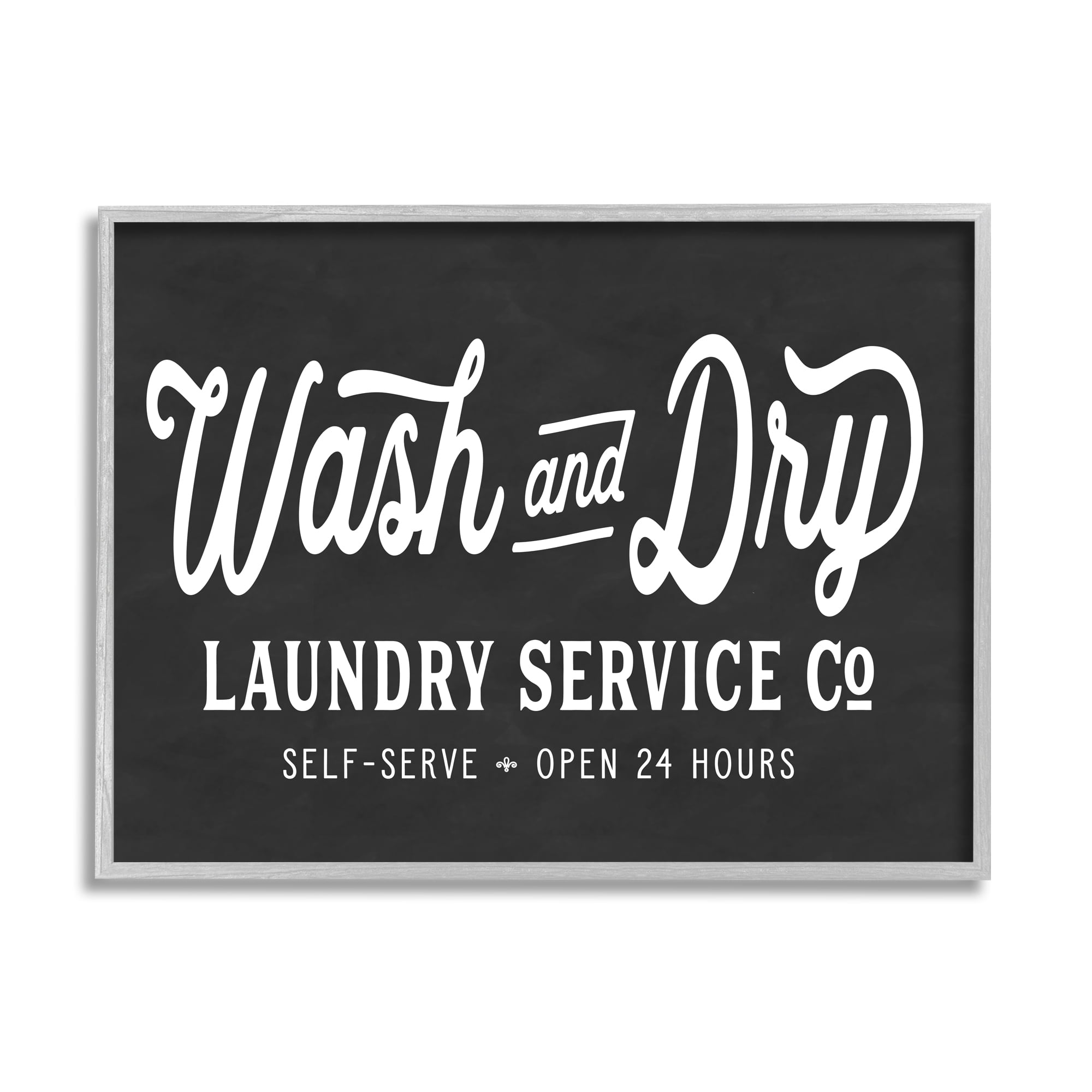 Stupell Industries Wash and Dry Laundry Service Co. Vintage Store Typography Graphic Art Gray Framed Art Print Wall Art, 16x20, by Lettered and Lined